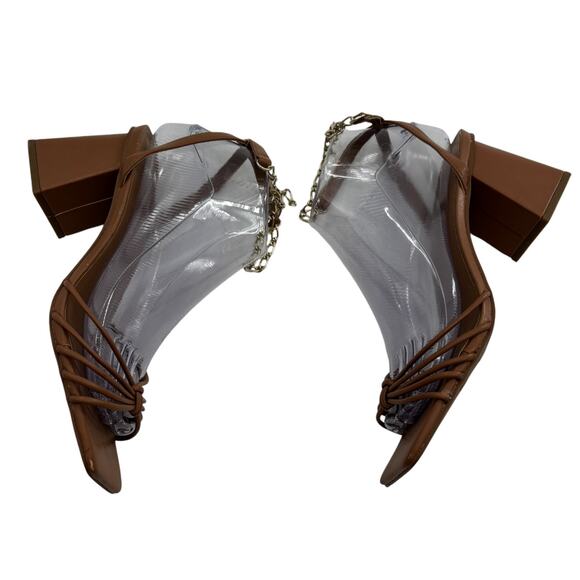 Open Edit Tan Mocha Clarissa Chain Block Heeled Sandals - Picture 7 of 11
